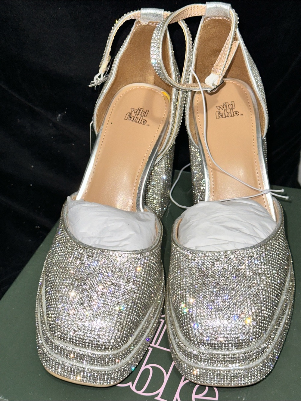 wild fable Silver Crystal Embellished Slingback Heels